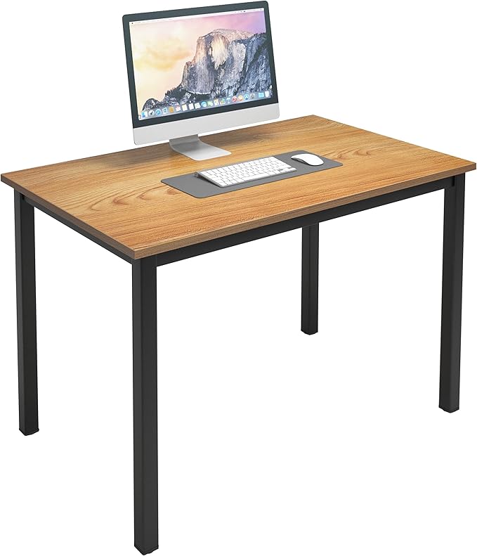 DlandHome 39 inches Small Computer Desk for Home Office Activity Table Writing Table for Small Spaces Study Table Student Laptop Desk Teak and Black DND-AC3BB-100 - LeafyLoom