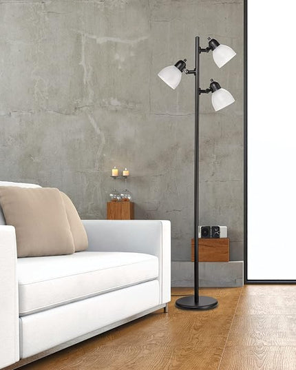 Globe Electric 12719 Life 63" 3-Light Floor Lamp, Matte Plastic, LED Bulbs Included, Black with Frosted Shade - LeafyLoom