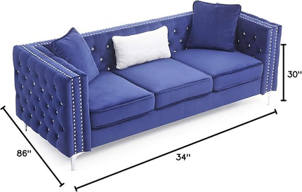 Glory Furniture Paige Sofa, Blue. Living Room Furniture, 30" H x 86" W x 34" D - LeafyLoom