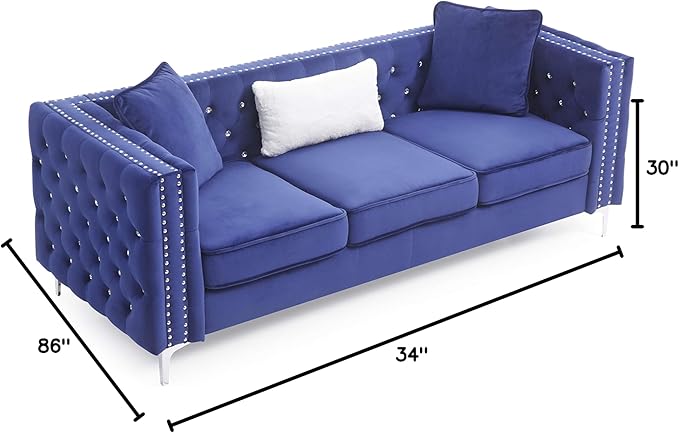 Glory Furniture Paige Sofa, Blue. Living Room Furniture, 30" H x 86" W x 34" D - LeafyLoom