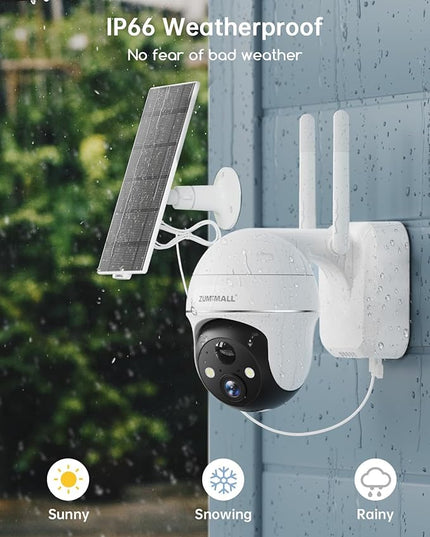 ZUMIMALL 5MP Security Cameras Wireless Outdoor, Solar Security Camera Outdoor with 360° PTZ, Battery Powered Camera for Home Security Outside, Color Night Vision/2.4G WiFi/2-Way Talk/IP66/AI Detection ZUMIMALL