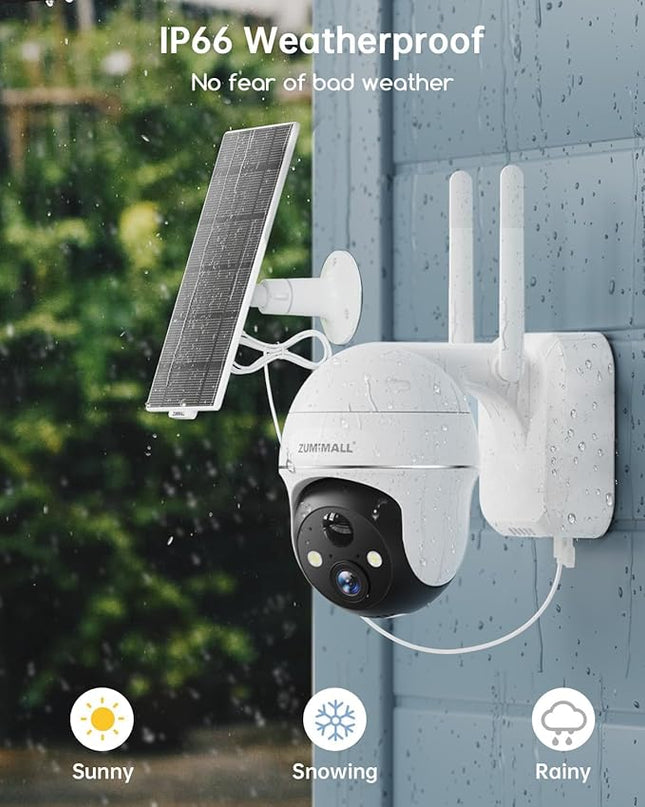 ZUMIMALL 5MP Security Cameras Wireless Outdoor, Solar Security Camera Outdoor with 360° PTZ, Battery Powered Camera for Home Security Outside, Color Night Vision/2.4G WiFi/2-Way Talk/IP66/AI Detection ZUMIMALL