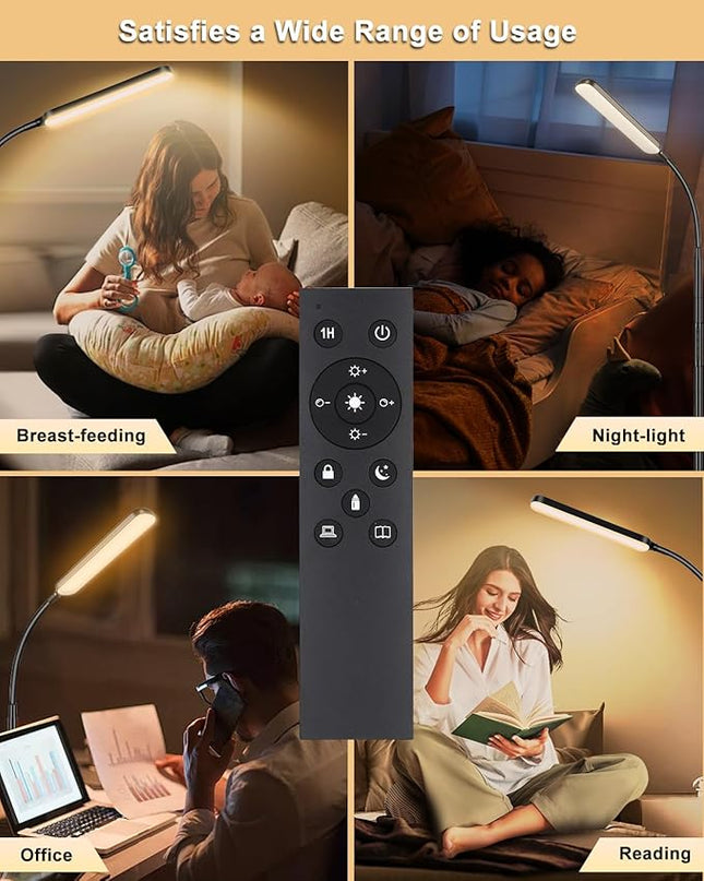LED Pharmacy Floor Lamp - Tall Industrial Floor Lamp Design for Reading, Crafting, Work, 15W 1500LM Bright Reading Floor Lamp with Remote & Touch Control, for Living Room, Bedroom and Office - LeafyLoom