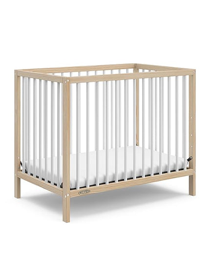 Graco Teddi 4-in-1 Convertible Mini Crib with Bonus Water-Resistant Mattress (Natural with White) – GREENGUARD Gold Certified, 2.75-Inch Mattress Included, Convenient Size, Easy 30-Minute Assembly - LeafyLoom