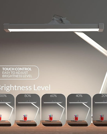 Super Bright 2,300 Lumens Powerful Professional Eye Care LED Desk Lamp, Brightness Adjustable, Task Light for Home, Beauty, Crafting, Office, Workbench (Daylight, Dimmable, White) - LeafyLoom