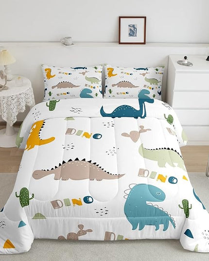 Feelyou Cute Dinosaur Comforter Set Cartoon Cactus Bedding Set Decor Jungle Dino Boho Succulent Comforter Wild Animal Pattern Yellow Grey Duvet Set Bedroom Quilt Set 2Pcs Twin - LeafyLoom