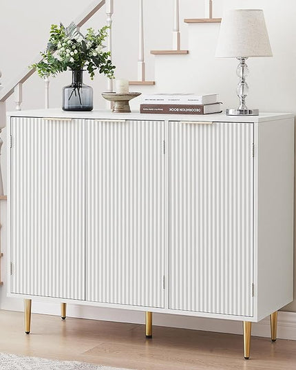 Storage Cabinet, Modern Accent Buffet Cabinet, FreeStanding Sideboard and Buffet Storage Adjustable Shelves with 3 Doors for Bedroom, Living Room, Kitchen or Hallway,White - LeafyLoom