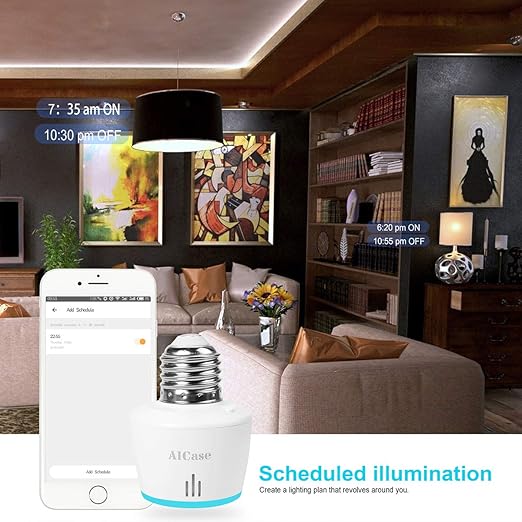 AICase Smart WiFi E27/E26 Light Socket, [2 Pack] Intelligent WLAN Home Remote Control Light Lamp Bulb Holder Compatible with Alexa and Google Home-White AICase