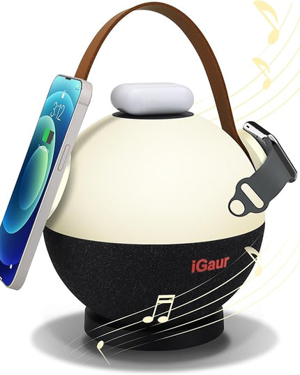 LED Night Light Beside Lamp: Music Table Lamp with Wireless Charger - 5 in 1 Touch Lamp Magnetic Wireless Phone Apple Watch Charger Birthday Gifts Friendship Lights with Base for Wife - LeafyLoom