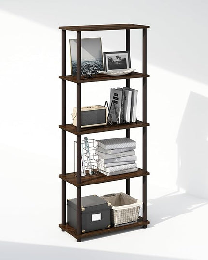 Furinno Turn-N-Tube 5-Tier Multipurpose Compact Display Rack, Shelving Unit, Bookcase, Walnut/Brown - LeafyLoom
