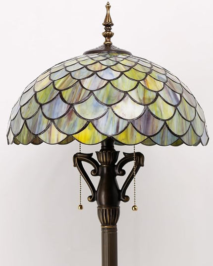 Tiffany Floor Lamp Stained Glass Standing Reading Light 16X16X64 Inch - Brown Fish Scales - LeafyLoom