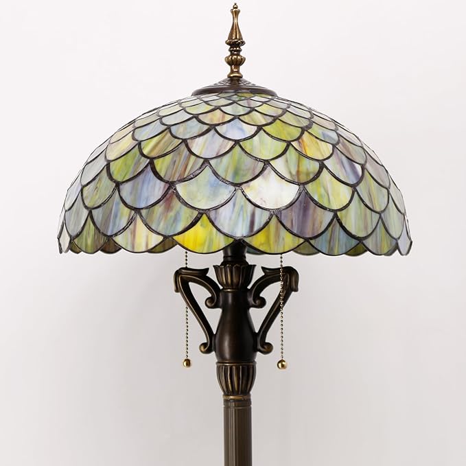 Tiffany Floor Lamp Stained Glass Standing Reading Light 16X16X64 Inch - Brown Fish Scales - LeafyLoom