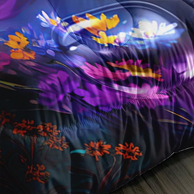 Cartoon Kawaii Cat Comforter Set Twin Size 3D Animals Flower Toddler Bedding Set Cat Lovers Animal Bubble Design Quilt Bed Set for Girls Kids Teens - LeafyLoom