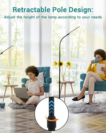 NXONE Led Floor Lamp,Modern Reading Adjustable Standing Height 4 Colors and Stepless Brightness Work Lamp for Living Room Bedroom Reading, Black - LeafyLoom