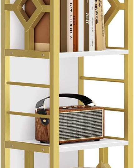 YITAHOME Narrow Bookshelf, 5-Tier White and Gold Book Shelf Storage Rack, Display Shelves Stand Etagere for Small Spaces, Open Bookcase for Bedroom Living Room Bathroom Kitchen, Gold - LeafyLoom