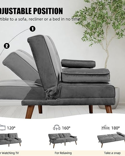 Shintenchi Futon Sofa Bed, Convertible Couch Bed Loveseat, Modern Futon Recliner Sleeper, Small Lazy Futon Set for Living Room, Office, Apartment, Light Gray - LeafyLoom