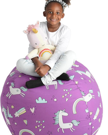 Creative QT Stuff ’n Sit Extra Large 38’’ Bean Bag Storage Cover for Stuffed Animals & Toys, Giant Beanbag Chair for Plush, Toddler & Kids Rooms Bedroom Organizer, Purple Unicorn - LeafyLoom
