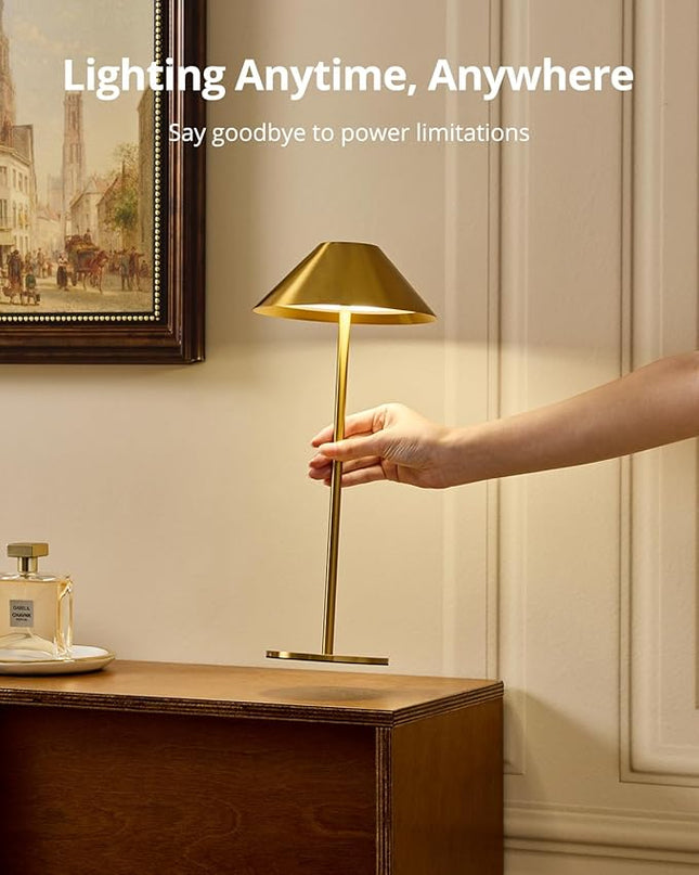 Cordless Table Lamp Rechargeable, Battery Operated LED Table Lamp with 3 Color Temperature & Stepless Dimming, Gold Desk Lamp, Outdoor Table Lamp for Living Room Home Bedroom Dining Patio - LeafyLoom