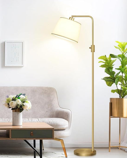 【Upgraded】 Dimmable Floor Lamp, 1000 Lumens LED Edison Bulb Included, Arc Floor Lamps for Living Room Modern Standing Lamp with Shade, Tall Lamps for Living Room Bedroom Office Dining Room - Gold - LeafyLoom