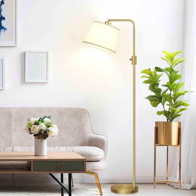【Upgraded】 Dimmable Floor Lamp, 1000 Lumens LED Edison Bulb Included, Arc Floor Lamps for Living Room Modern Standing Lamp with Shade, Tall Lamps for Living Room Bedroom Office Dining Room - Gold - LeafyLoom