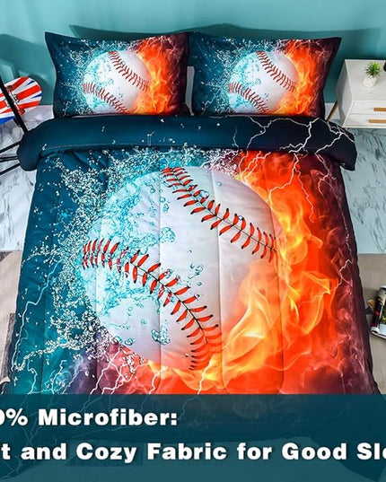Andency Baseball Comforter Set Queen(90x90 Inch), 3 Pieces(1 Baseball Comforter, 2 Pillowcases) Sport Microfiber Comforter Set Bedding Set for Kids Boys Teens - LeafyLoom