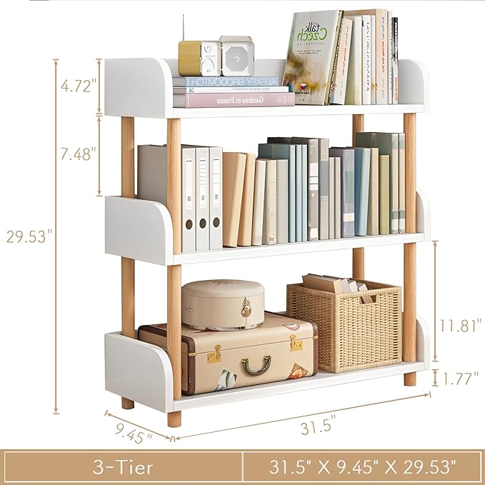 3-Tier Wooden Open Bookcase - Modern Display Bookshelf with Top Edge and Solid Wood Frame for Home and Office, Storage Cabinet, Warm White - LeafyLoom