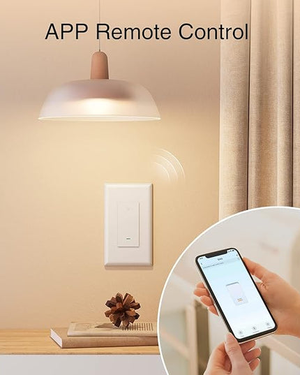 GHome Smart Switch, 2.4Ghz Wi-Fi Switch Works with Alexa, Google Assistant Single-Pole,Neutral Wire Required,UL Certified,Remote/Voice Control and Schedule, No Hub Required, (2 Pack),White GhomeSmart
