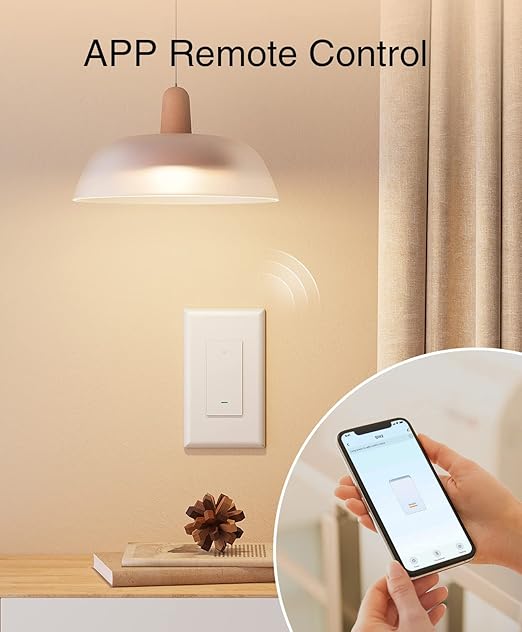 GHome Smart Switch, 2.4Ghz Wi-Fi Switch Works with Alexa, Google Assistant Single-Pole,Neutral Wire Required,UL Certified,Remote/Voice Control and Schedule, No Hub Required, (2 Pack),White GhomeSmart