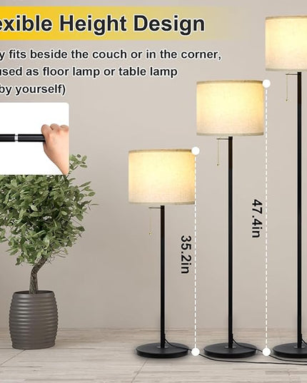 Modern Floor Lamp for Living Room Traditional Farmhouse Floor Lamps Mid-Century Pole Lamp with Linen Lamp Shade, Standing Tall Floor Lamps for Bedrooms and Office (Black-01) - LeafyLoom