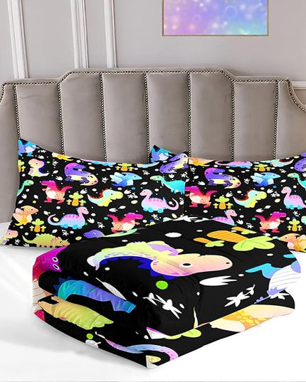 Cartoon Dinosaur Comforter Set for Boys Colorful Gradient Dinos Bedding Sets Queen Size Cute Dinosaurs Prints Comforter Set Soft Microfiber 3Pcs Bed Sets with 2 Pillowcases - LeafyLoom