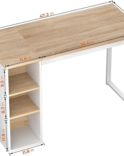 Coavas Computer Desk with Storage, Home Office Desk with Adjustable Shelves, Simple Style Writing Study Desk with Metal Frame, Modern Design PC Laptop Desk, 47 inch, Oak - LeafyLoom