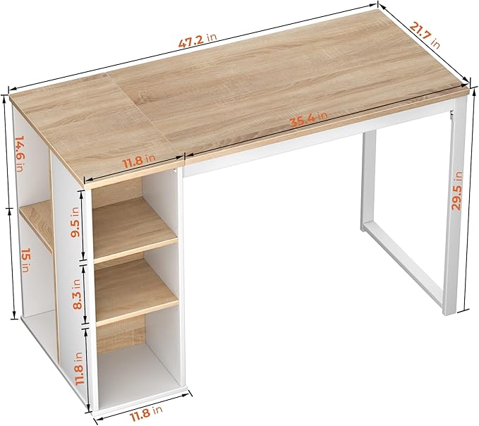 Coavas Computer Desk with Storage, Home Office Desk with Adjustable Shelves, Simple Style Writing Study Desk with Metal Frame, Modern Design PC Laptop Desk, 47 inch, Oak - LeafyLoom