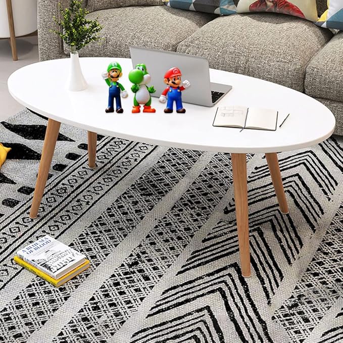Oval Coffee Table Midcentury Modern Coffee Table Wood Coffee Table Modern Coffee Table for Living Room, Small Modern Furniture for Home, 39.3" D x 19.6" W x 16.5" H - LeafyLoom
