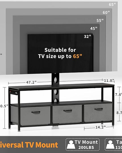 JUSTOGO TV Stand with Mount and Power Outlet, TV Stand Mount with Storage for Living Room, Entertainment Center with LED Lights for 45/55/60/65 inch TVs, Height Adjustable Media Console, Black - LeafyLoom