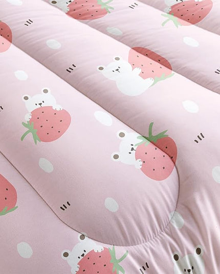 Cartoon Bear Comforter King Size,Pink Strawberry Comforter Set for Kids Teens Girls,3Pcs Bedding Set Printed Comforter with 2 Pillowcases,Down Alternative,Soft and Lightweight，King Size - LeafyLoom
