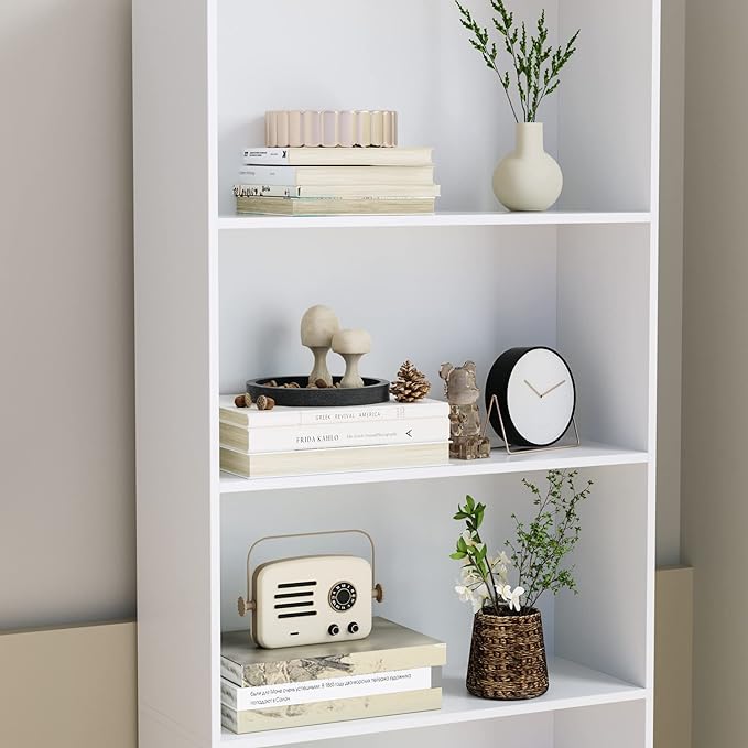FOTOSOK 6-Tier Open Bookcase and Bookshelf, Freestanding Display Storage Shelves Tall Bookcase for Bedroom, Living Room and Office, White - LeafyLoom