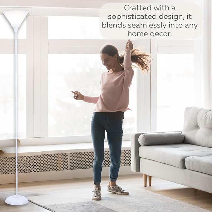 LIGHTACCENTS White Torchiere Floor Lamp - Floor Lamps for Living Room, Bedroom Standing Lamp, Modern Living Room Decor, 70-Inch Pole Light with Opal White Cone Shade - Stylish Tall Lamp - LeafyLoom