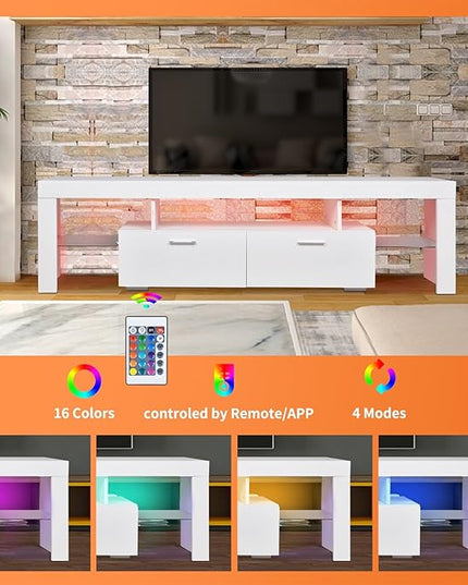 LED TV Stand for Televisions up to 65 inches, Entertainment Center and Media Console with Storage Drawers and Glass Shelves for Living Room, Bedroom - LeafyLoom