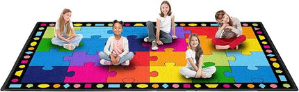 Booooom Jackson Large Classroom Rug Colorful Puzzle Classroom Carpet 7'5"x13'Classroom Rug with Non-Slip Backing School Preschool Rug Classroom Elementary Classroom Rug(Pz10C-4023) - LeafyLoom