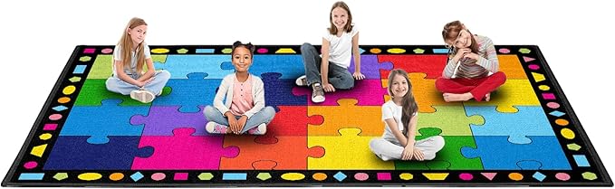 Booooom Jackson Large Classroom Rug Colorful Puzzle Classroom Carpet 7'5"x13'Classroom Rug with Non-Slip Backing School Preschool Rug Classroom Elementary Classroom Rug(Pz10C-4023) - LeafyLoom