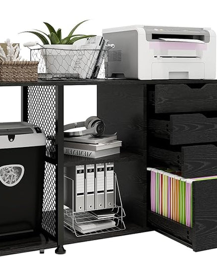 PUNCIA Office Lateral File Storage Cabinet with Paper Shredder Stand On Wheel Large Lateral Filing Cabinet with Drawers Filing Cabinet Organizer Printer Stand with Storage for Home Office - LeafyLoom