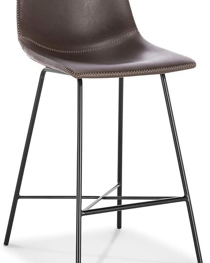 Poly and Bark Counter Stool 24 inches - Counter Height Bar Stools Set of 2 - Sturdy Kitchen Stools with Backs - Comfortable Bar Chair - Modern Countertop-High Chairs, Kitchen Island Barstools – Brown - LeafyLoom