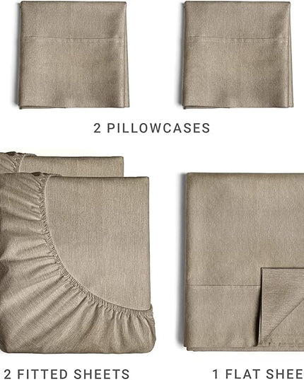 Split King Size 5 Piece Sheet Set - Comfy Breathable & Cooling Sheets - Hotel Luxury Bed Sheets for Women, Men, Kids & Teens - Deep Pockets, Soft & Wrinkle Free Sheets - Heathered Beige Bed Sheets - LeafyLoom