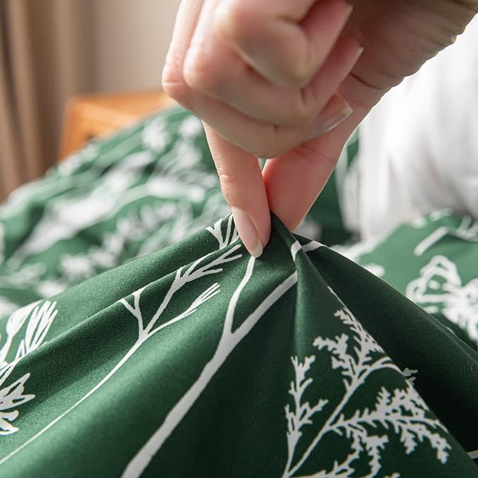 JANZAA King Comforter Set Emerald Comforter Set 3 PCS Bedding Sets Floral Comforter Set Plant Flowers Printed on Fluffy Comforter Set for All Season - LeafyLoom