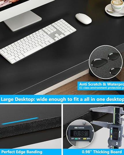 Tribesigns Computer Desk, 55 inch Large Office Desk Computer Table Study Writing Desk for Home Office, Black + Black Leg - LeafyLoom