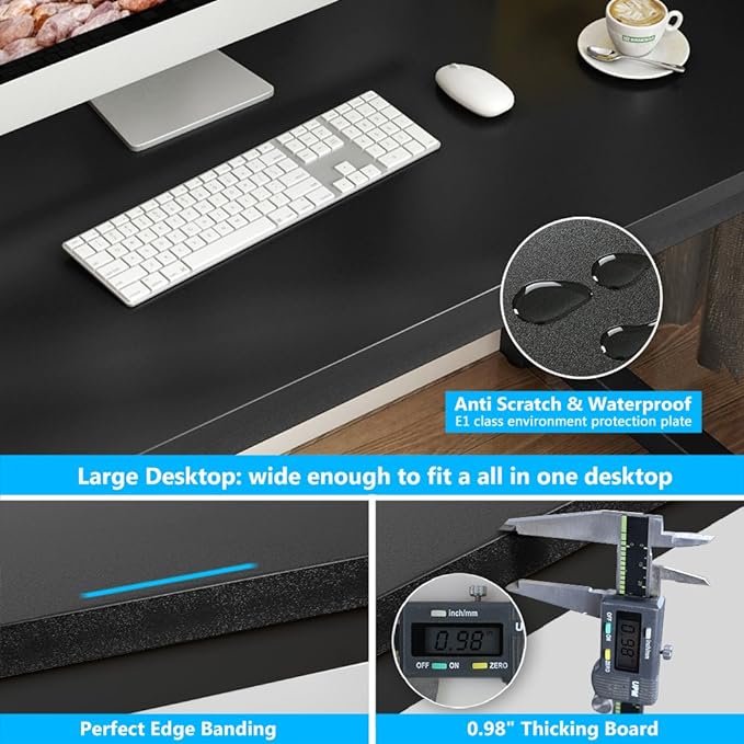 Tribesigns Computer Desk, 55 inch Large Office Desk Computer Table Study Writing Desk for Home Office, Black + Black Leg - LeafyLoom