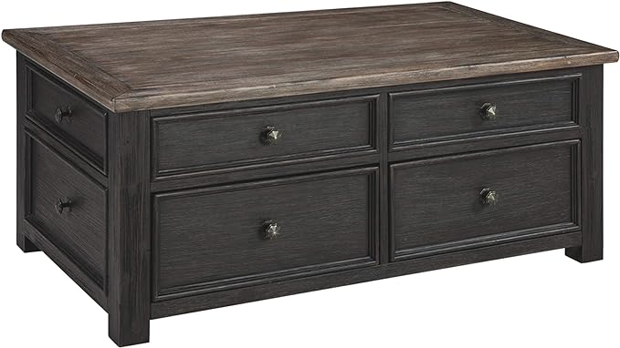 Signature Design by Ashley Tyler Creek Rustic Farmhouse Lift Top Coffee Table with Drawers, Brown & Black - LeafyLoom