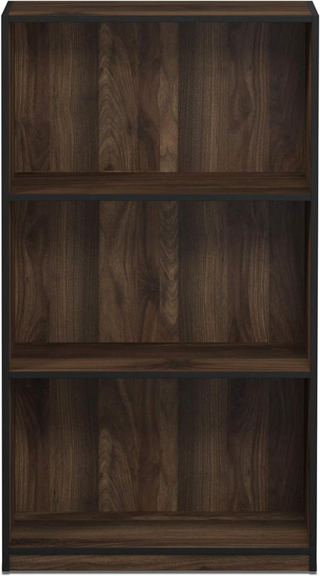 FURINNO Basic 3-Tier Bookcase Storage Shelves, Columbia Walnut - LeafyLoom