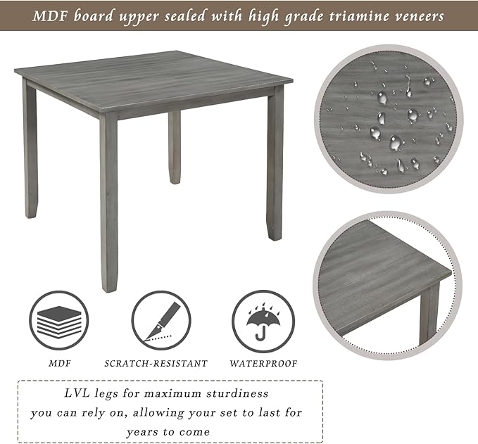 5 Piece Industrial Dinette Sets Wooden Kitchen Dining Table and 4 Matching Upholstered Chairs, for Diningroom Living Room, Easy to Assemble, Gray 1 - LeafyLoom