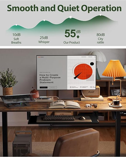 Height Adjustable Desk with Keyboard Tray, 55 x 24 Inches Electric Standing Desk, Stand up Computer Table with Memory Preset, Rustic Brown, Splice Board - LeafyLoom